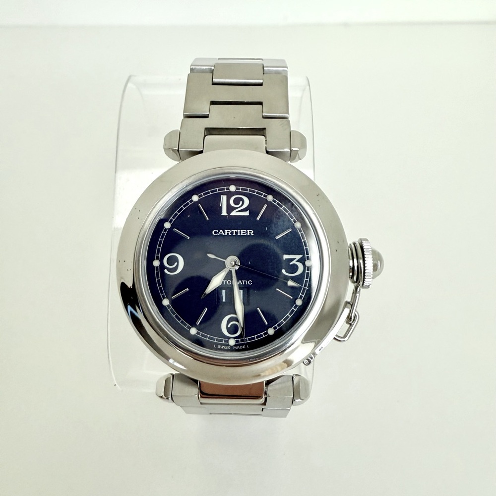 Cartier Pasha pre-owned watch with blue dial, unisex. Excellent condition.